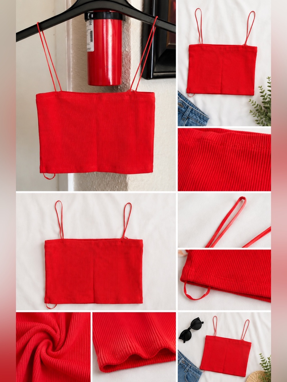 Zara Red Ribbed Cropped Camisole - Picture 1 of 6